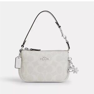 Coach White Wristlet Bag with Black Strap